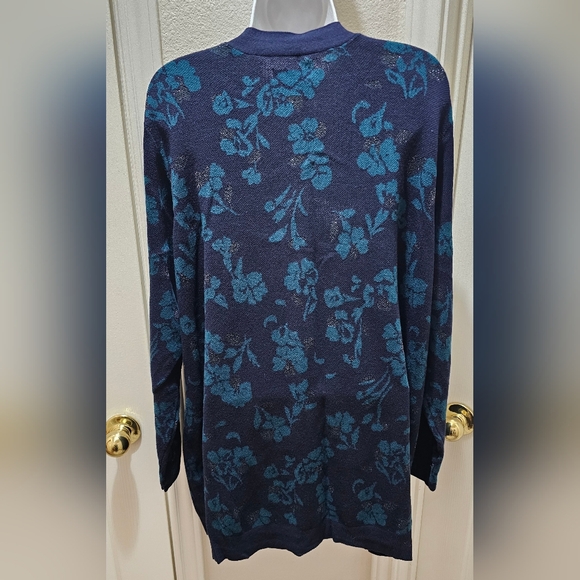 Croft & Barrow Navy Blue Floral Open Front Cardigan Size 1X EUC - Picture 4 of 7